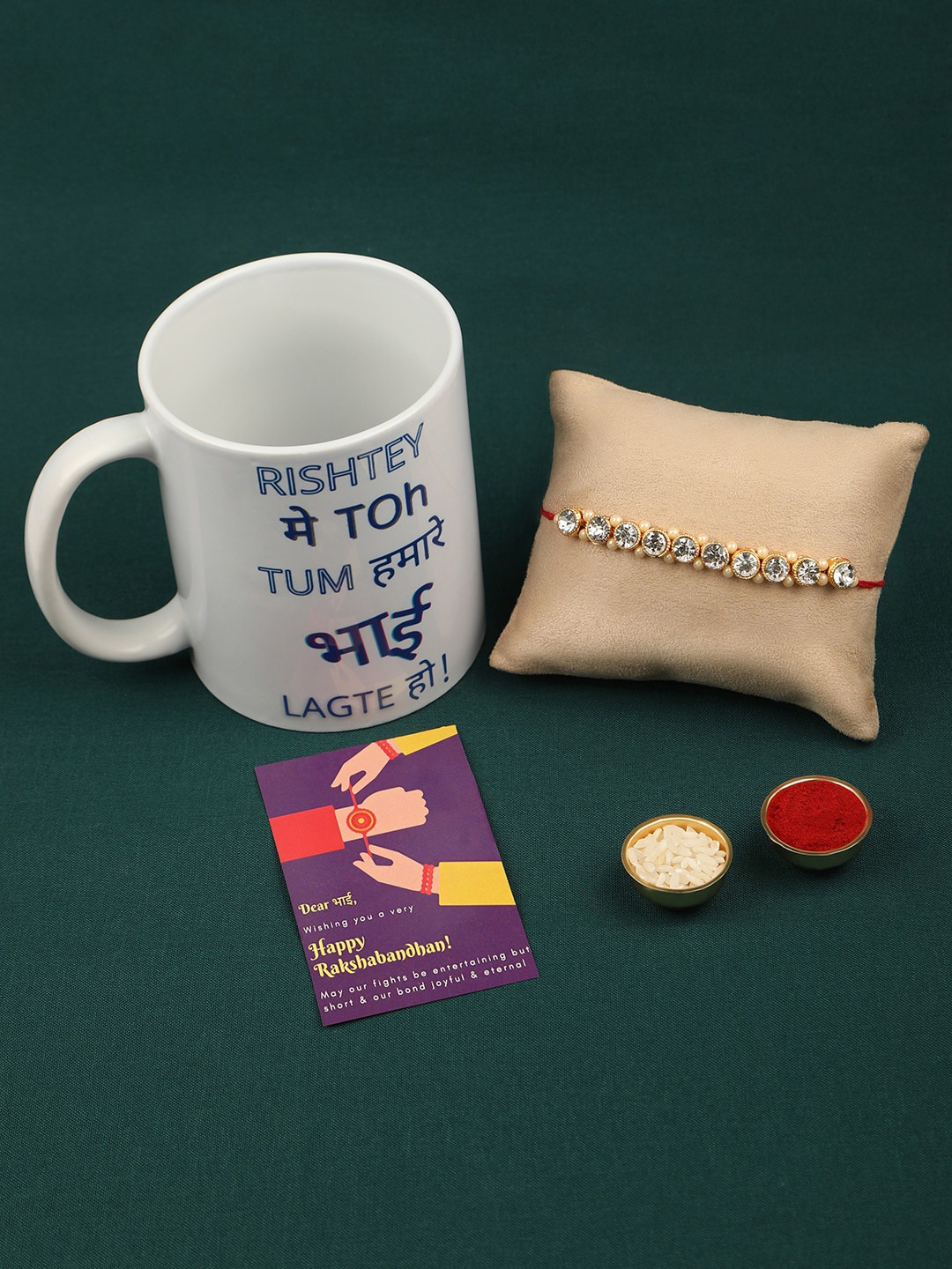 

AccessHer Red Rhinestones Studded Rakhi & Mug Gift Set