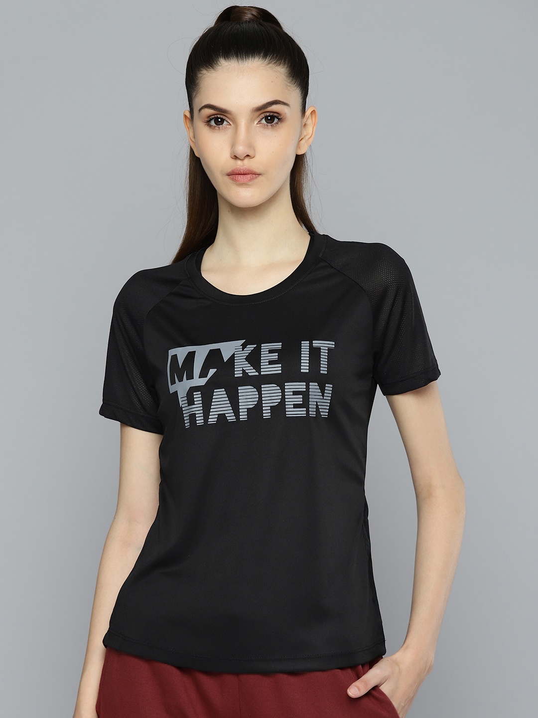 

Alcis Women Black & White Typography Printed Slim Fit T-shirt