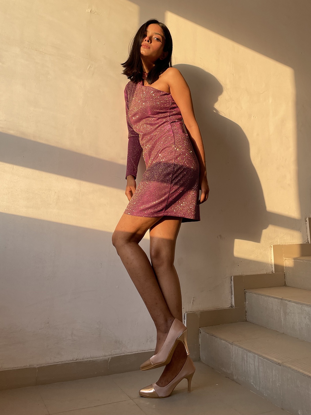 

Tokyo Talkies Pink Bodycon one shoulder Mini Dress