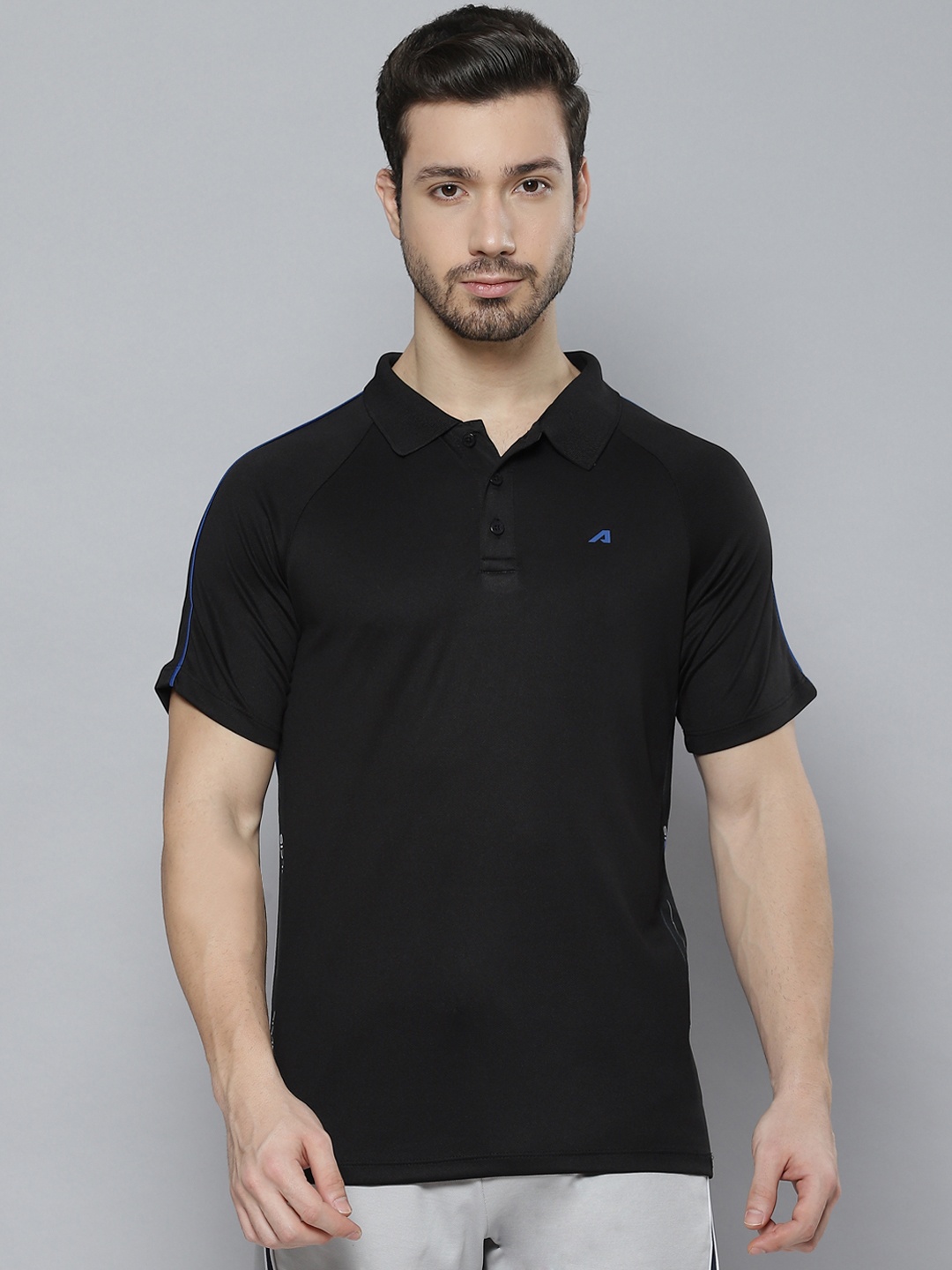 

Alcis Men Black Solid Polo Collar T-shirt