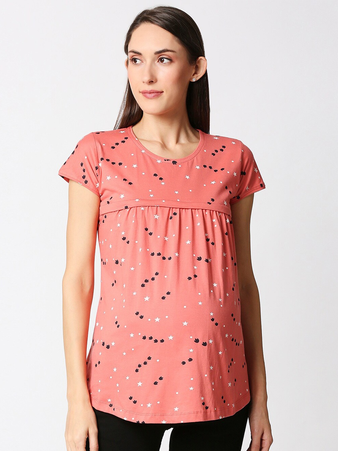 

AV2 Peach-Coloured Print Top