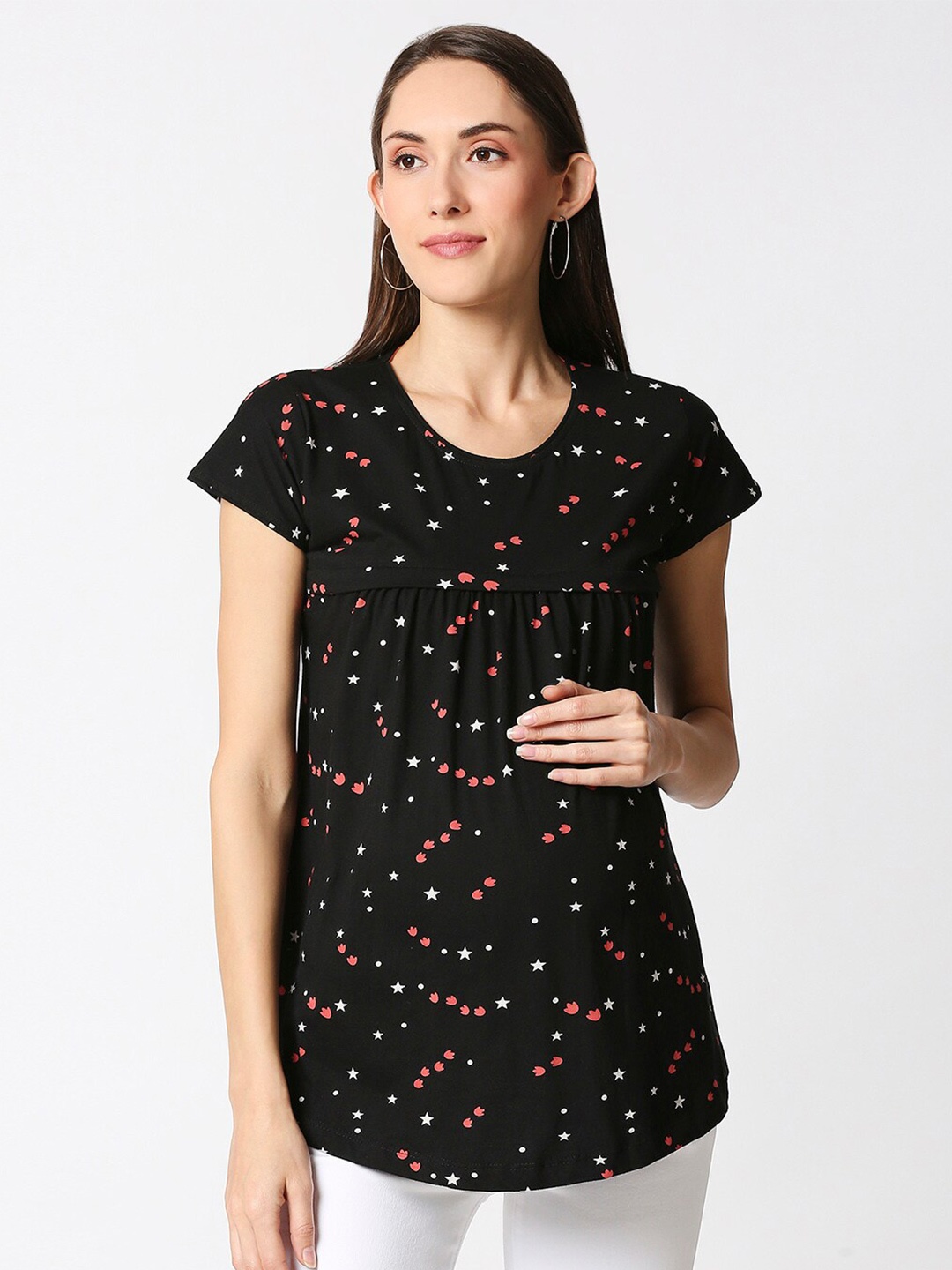 

AV2 Black & eerie black Printed Maternity Top