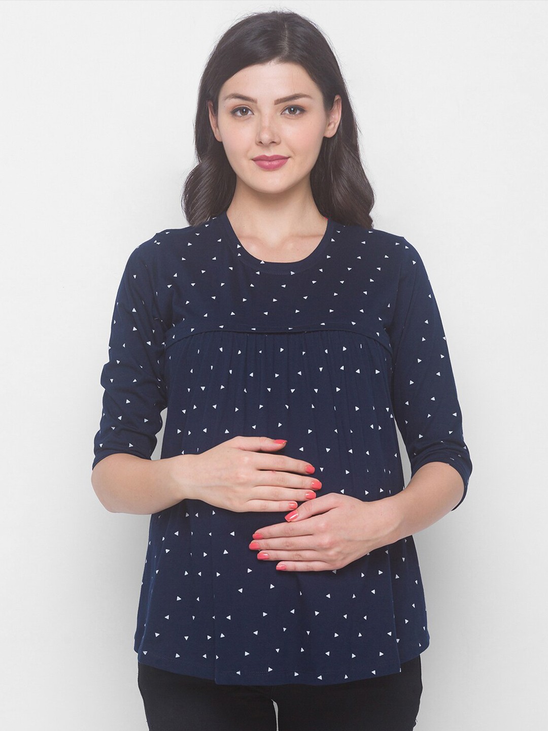 

AV2 Women Maternity Navy Blue Printed Top