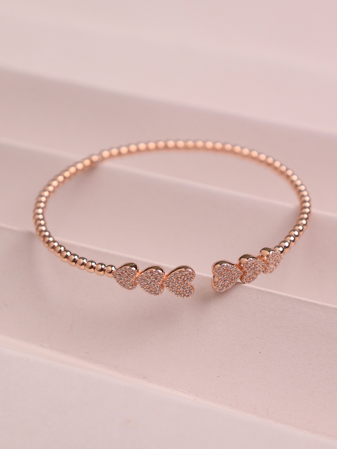 

SILBERRY Women 925 Sterling Silver Rose-Gold Toned CZ Studded Love Bracelet