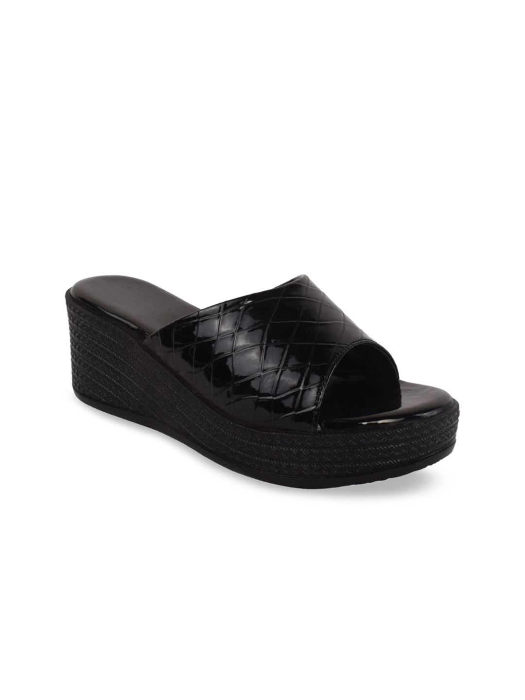 

XE Looks Black Textured Wedge Mules