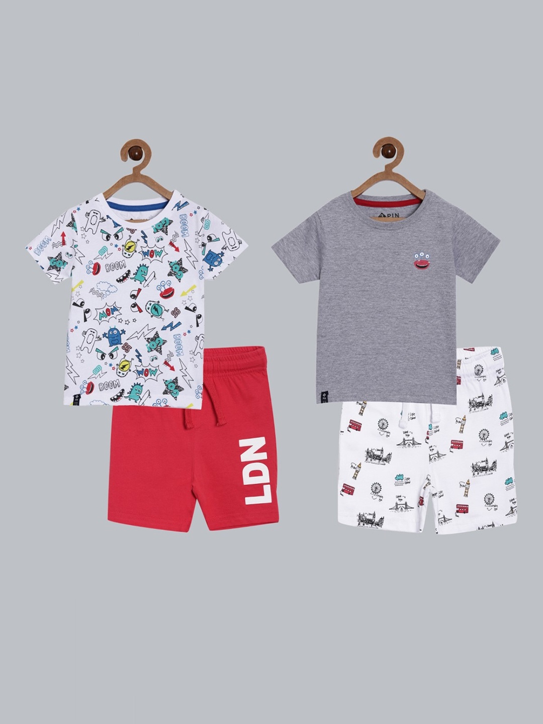 

3PIN Boys Pack Of 2 Printed Pure Cotton Clothing Set, Grey