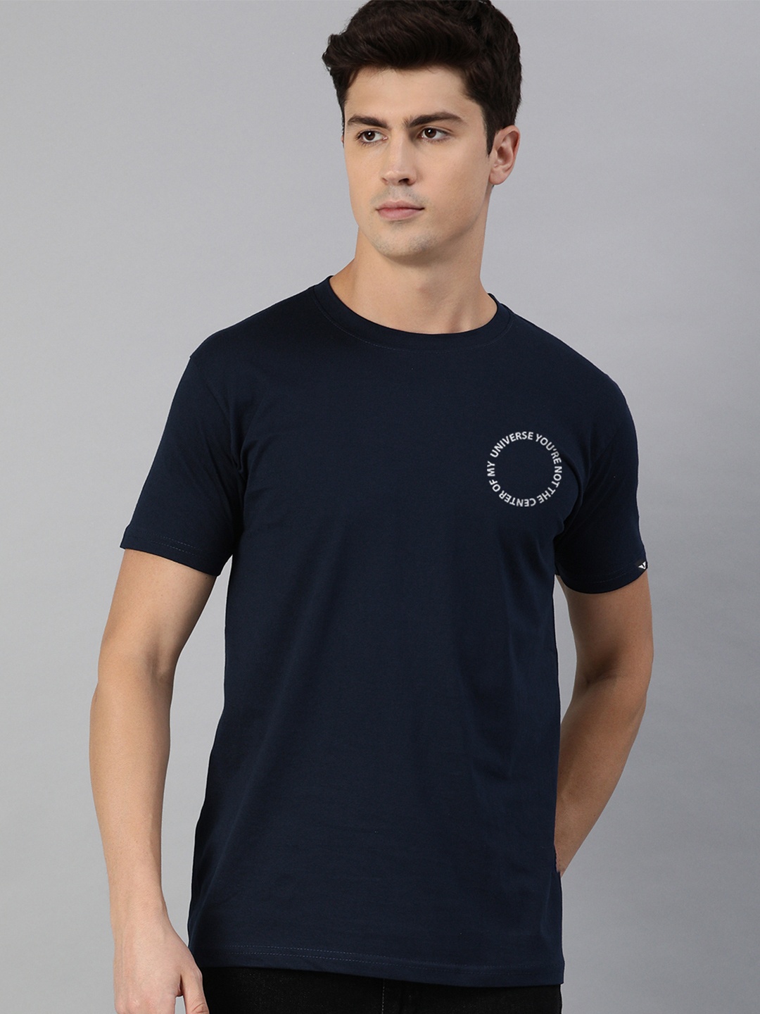 

UNSULLY Men Navy Blue Typography T-shirt