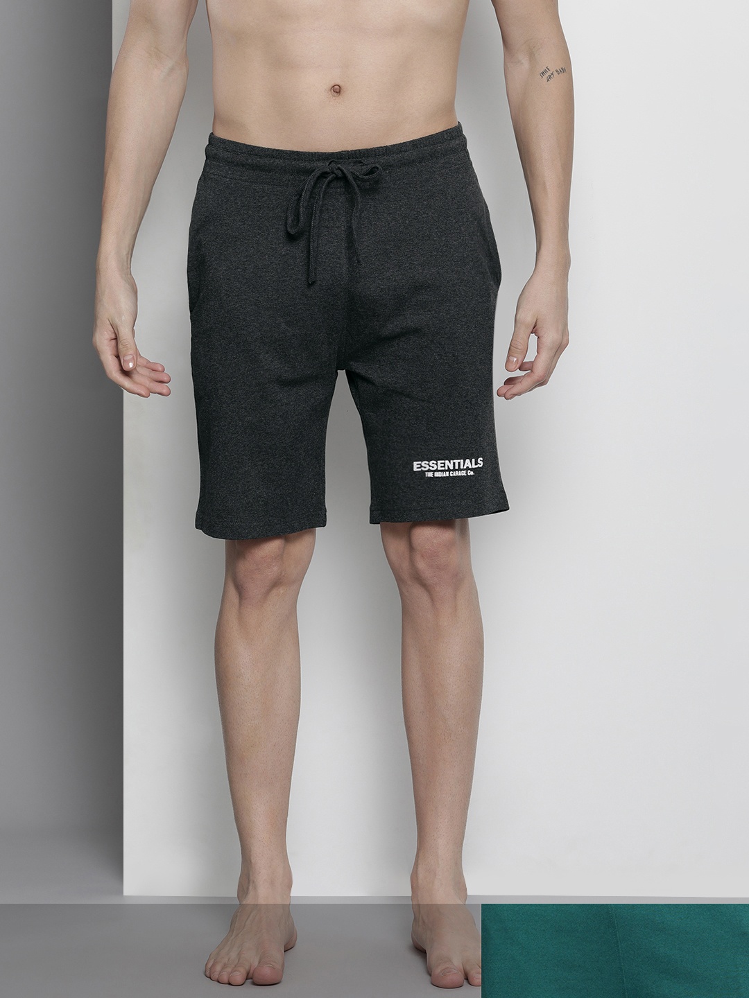

The Indian Garage Co Men Pack of 2 Solid Lounge Shorts, Charcoal
