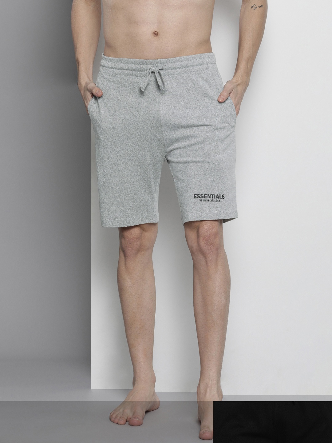 

The Indian Garage Co Men Pack of 2 Solid Lounge Shorts, Grey melange