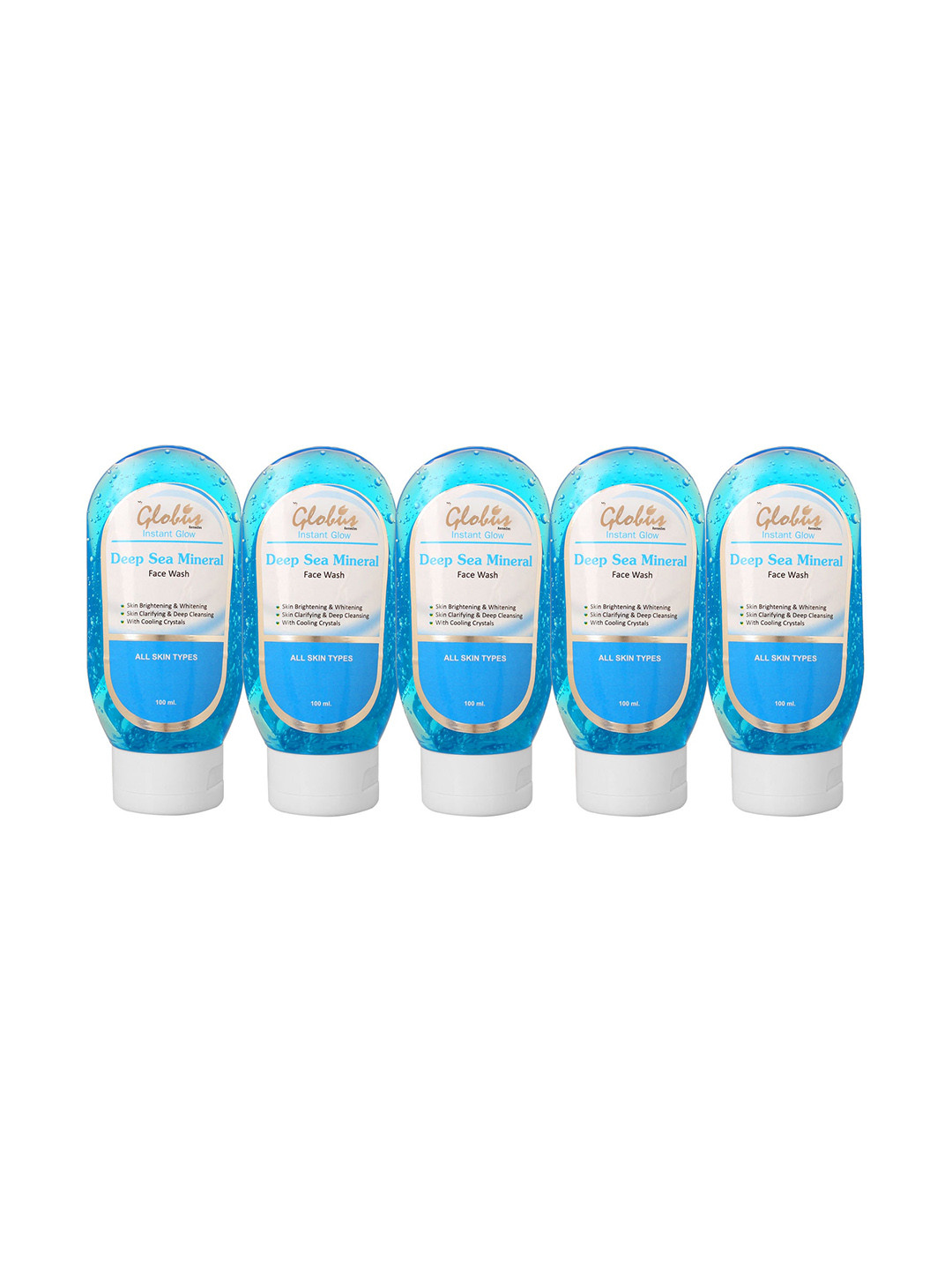 

Globus Remedies Set of 5 Instant Glow Deep Sea Mineral Face Wash - 100 ml Each, Blue