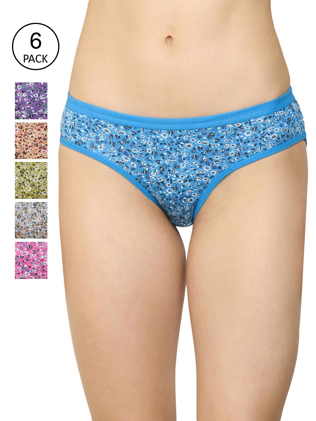 

AROUSY Women Pack Of 6 Printed Hipster Briefs, Blue