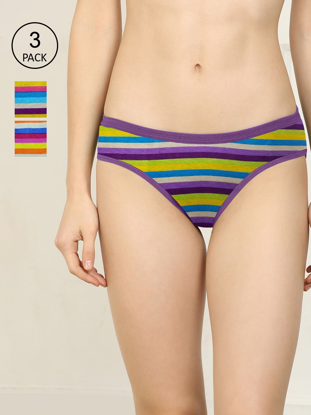 

AROUSY Pack of 3 Multicoloured Striped Cotton Hipster Briefs, Multi