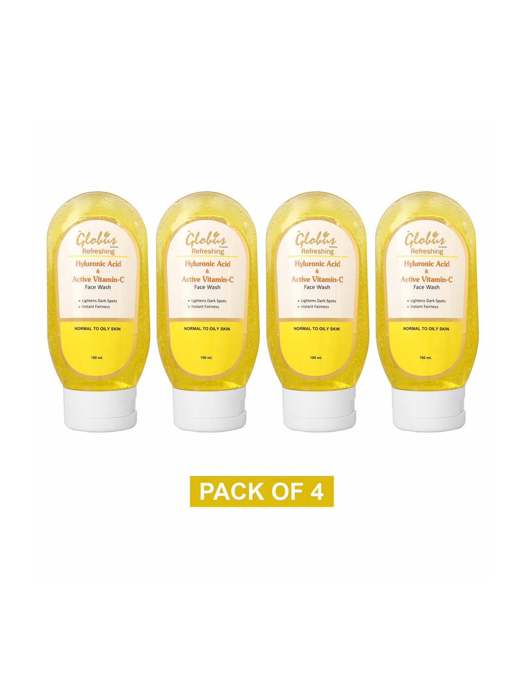 

Globus Remedies Set of 4 Hyaluronic Acid & Vitamin C Anti-Aging Face Wash - 100ml each, Yellow