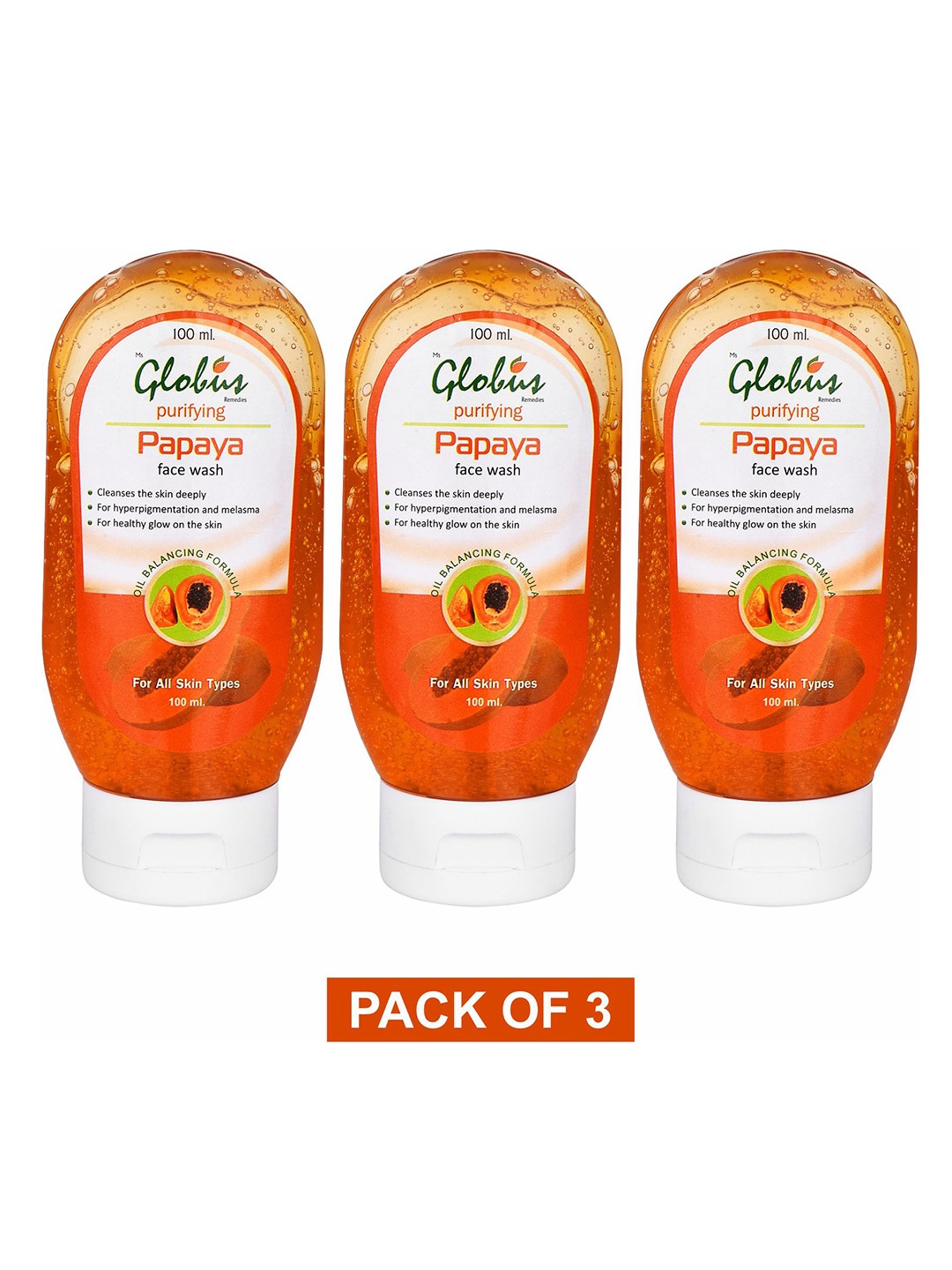 

Globus Remedies Pack Of 3 Orange Papaya Tan Removal Face Wash