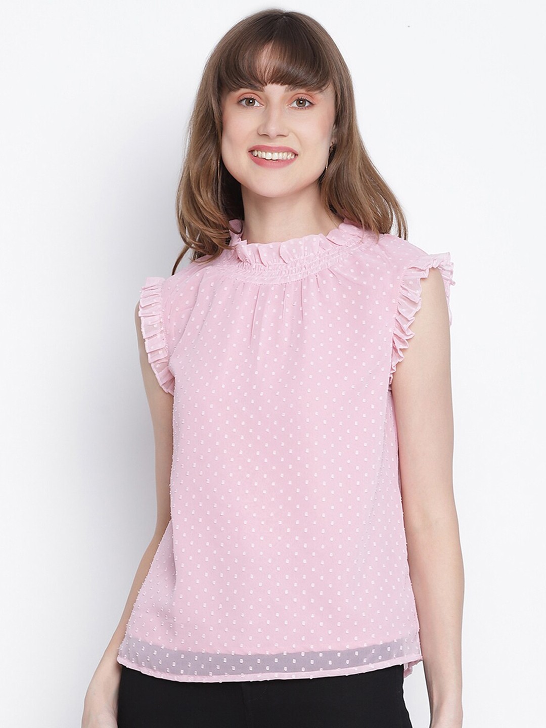 

DRAAX Fashions Women Pink Self Design Chiffon Top
