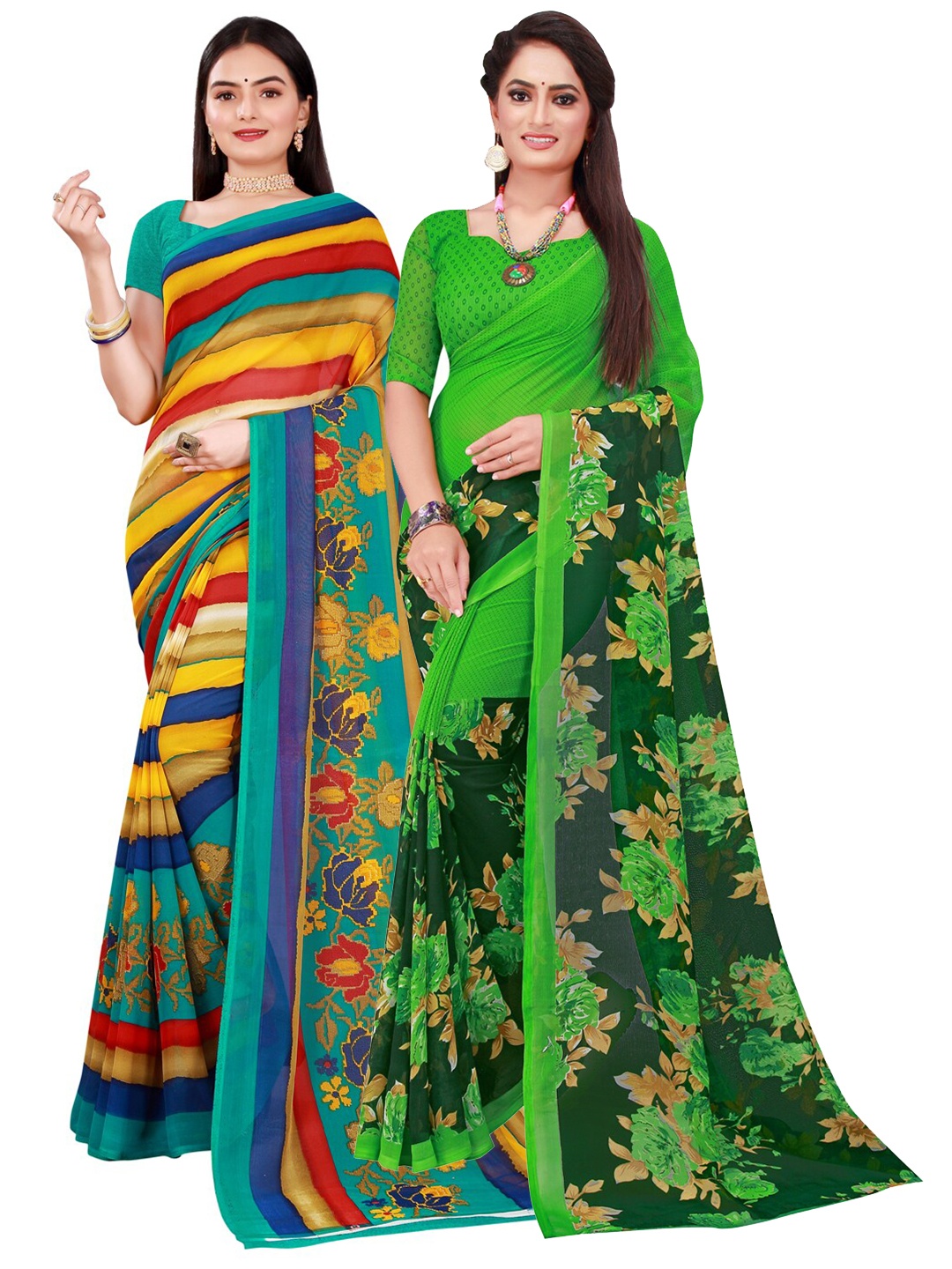 

SAADHVI Green & Blue Pure Georgette Saree