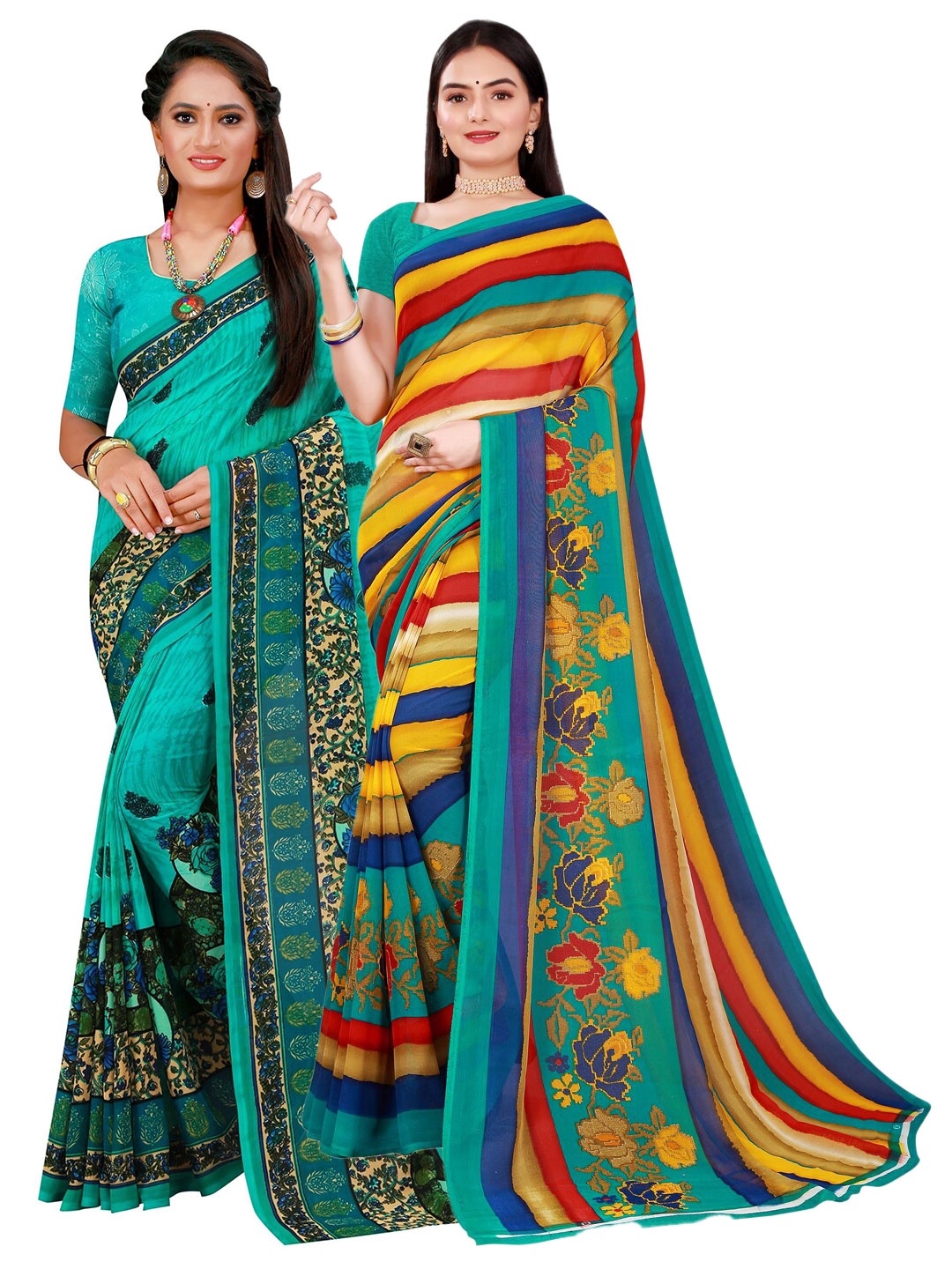 

SAADHVI Navy Blue & Red Pure Georgette Saree