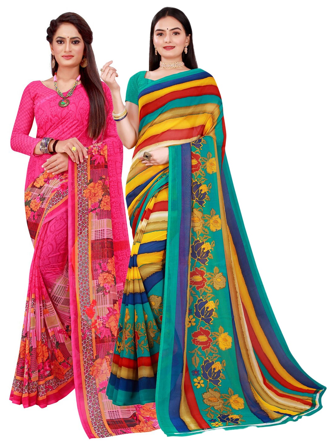 

SAADHVI Magenta & Red Pure Georgette Saree