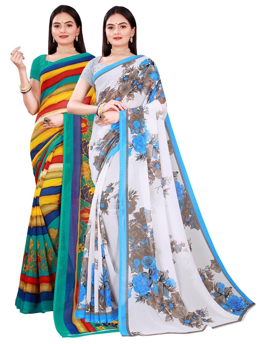

SAADHVI White & Red Pure Georgette Saree
