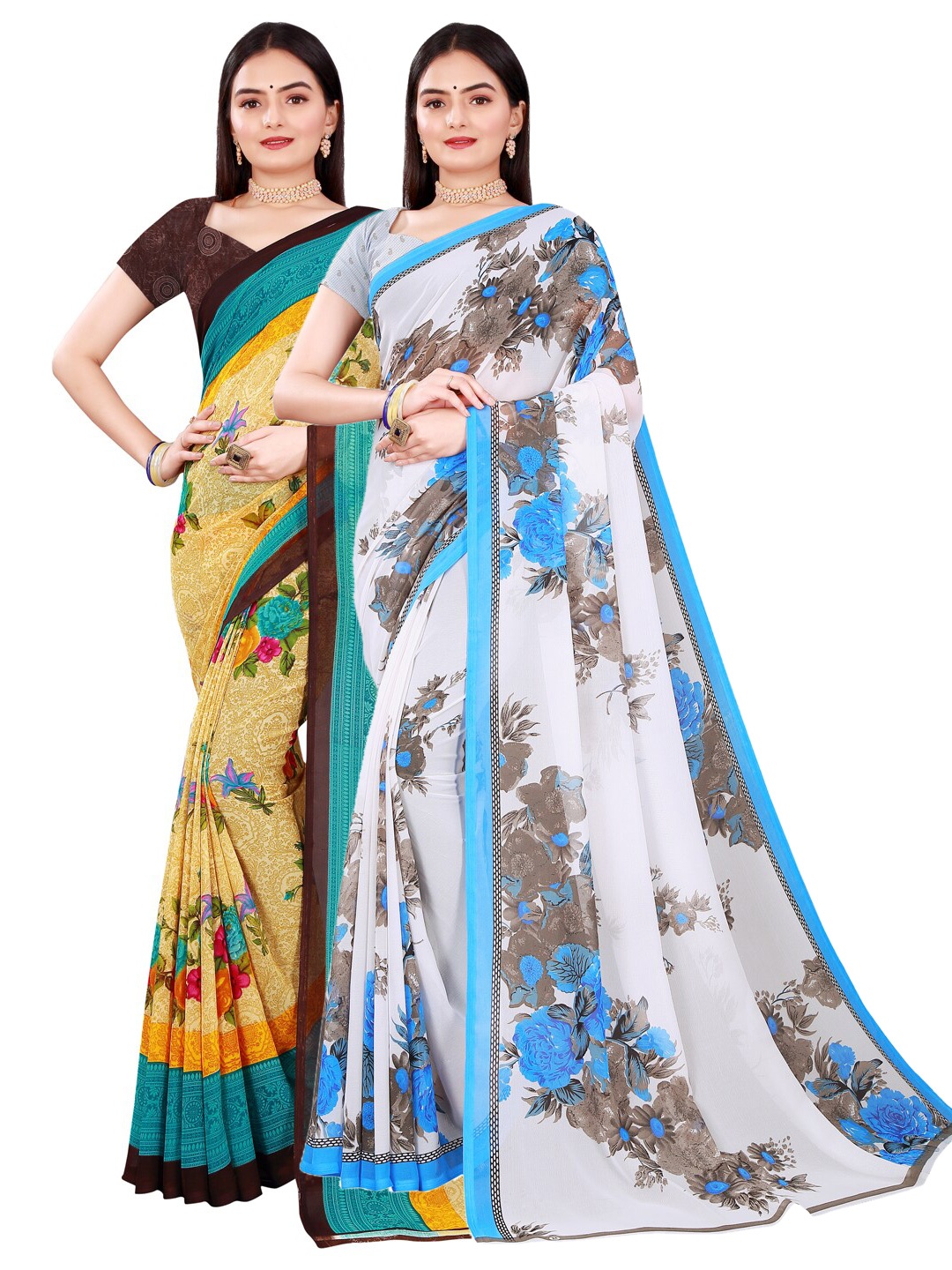 

SAADHVI Beige & White Pure Georgette Saree