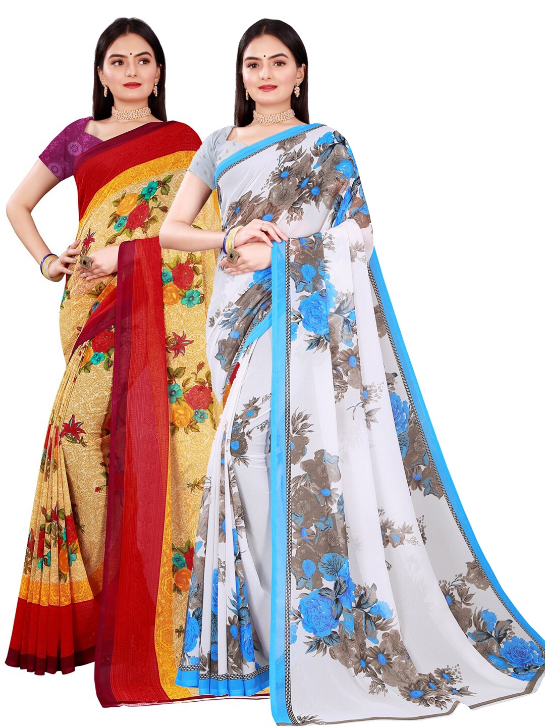 

SAADHVI Beige & White Pure Georgette Saree