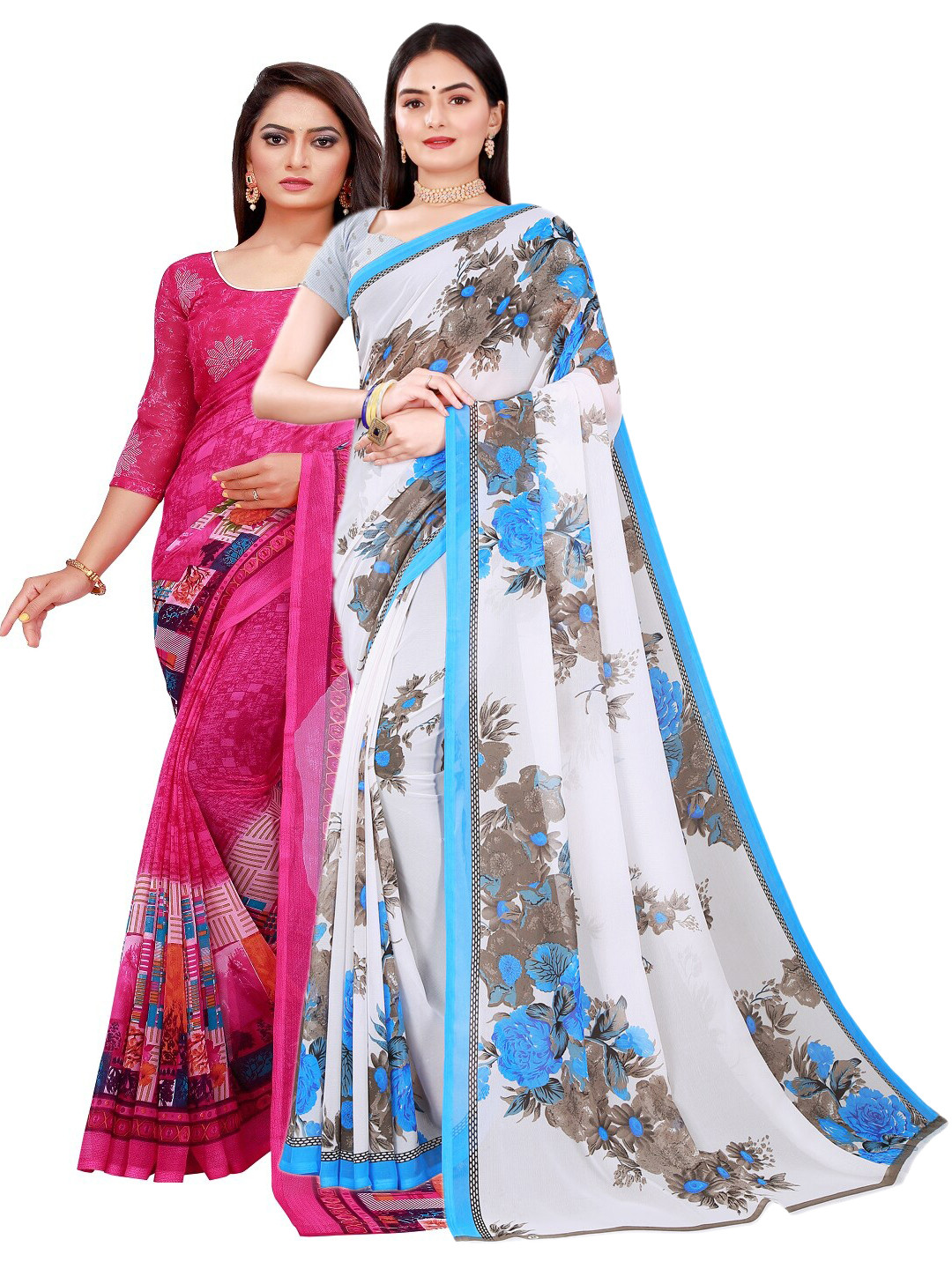

SAADHVI Magenta & White Pure Georgette Saree