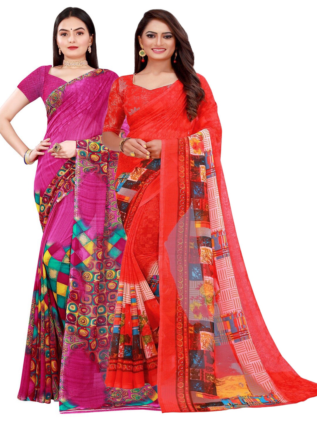 

SAADHVI Magenta Pure Georgette Saree