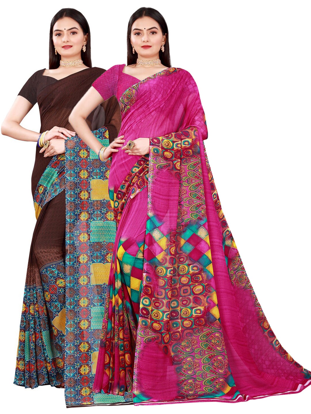 

SAADHVI Magenta & Brown Pure Georgette Saree