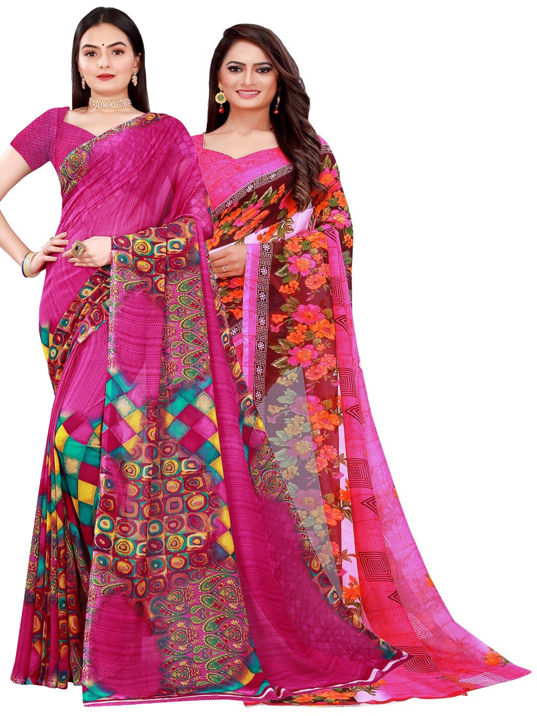 

SAADHVI Magenta & Pink Pure Georgette Saree