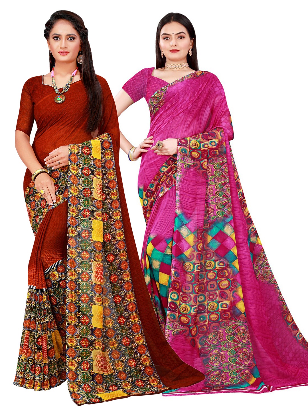 

SAADHVI Magenta & Brown Pure Georgette Saree