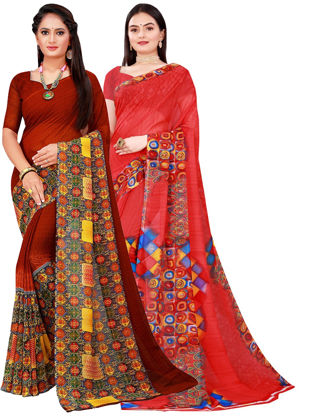 

SAADHVI Red & Maroon Pure Georgette Saree