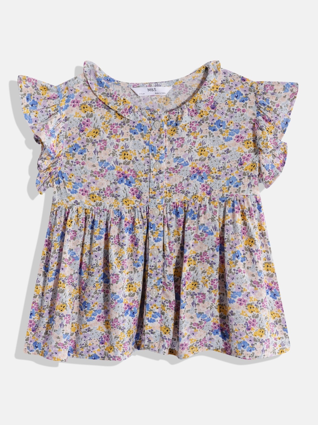 

Marks & Spencer Girls Floral Print Empire Top With Ruffle Detail, White