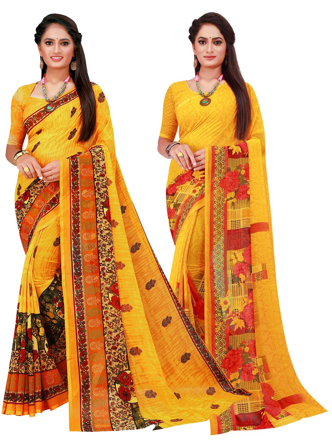 

Florence Yellow & Red Pure Georgette Saree
