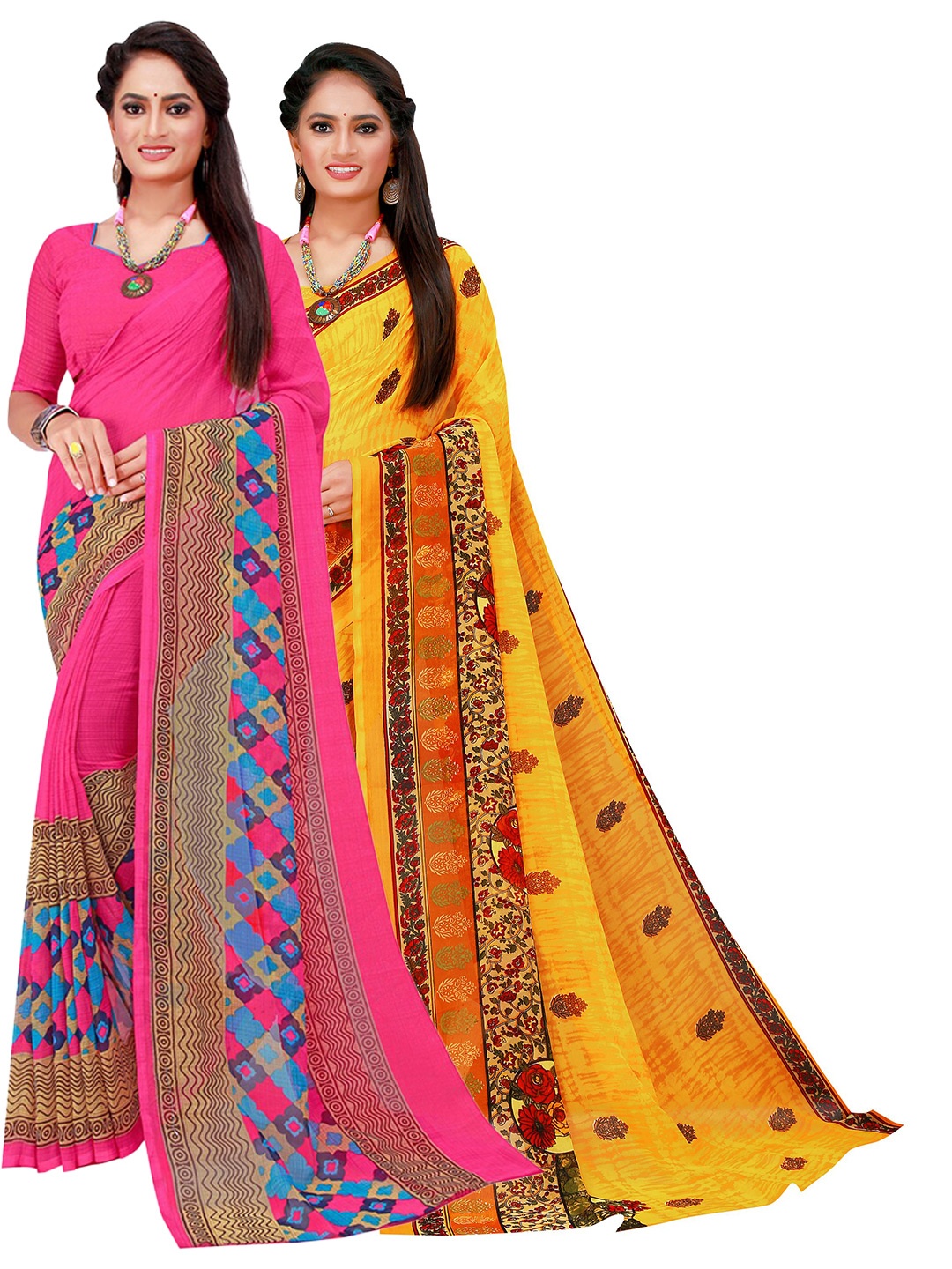 

Florence Magenta & Yellow Pure Georgette Saree