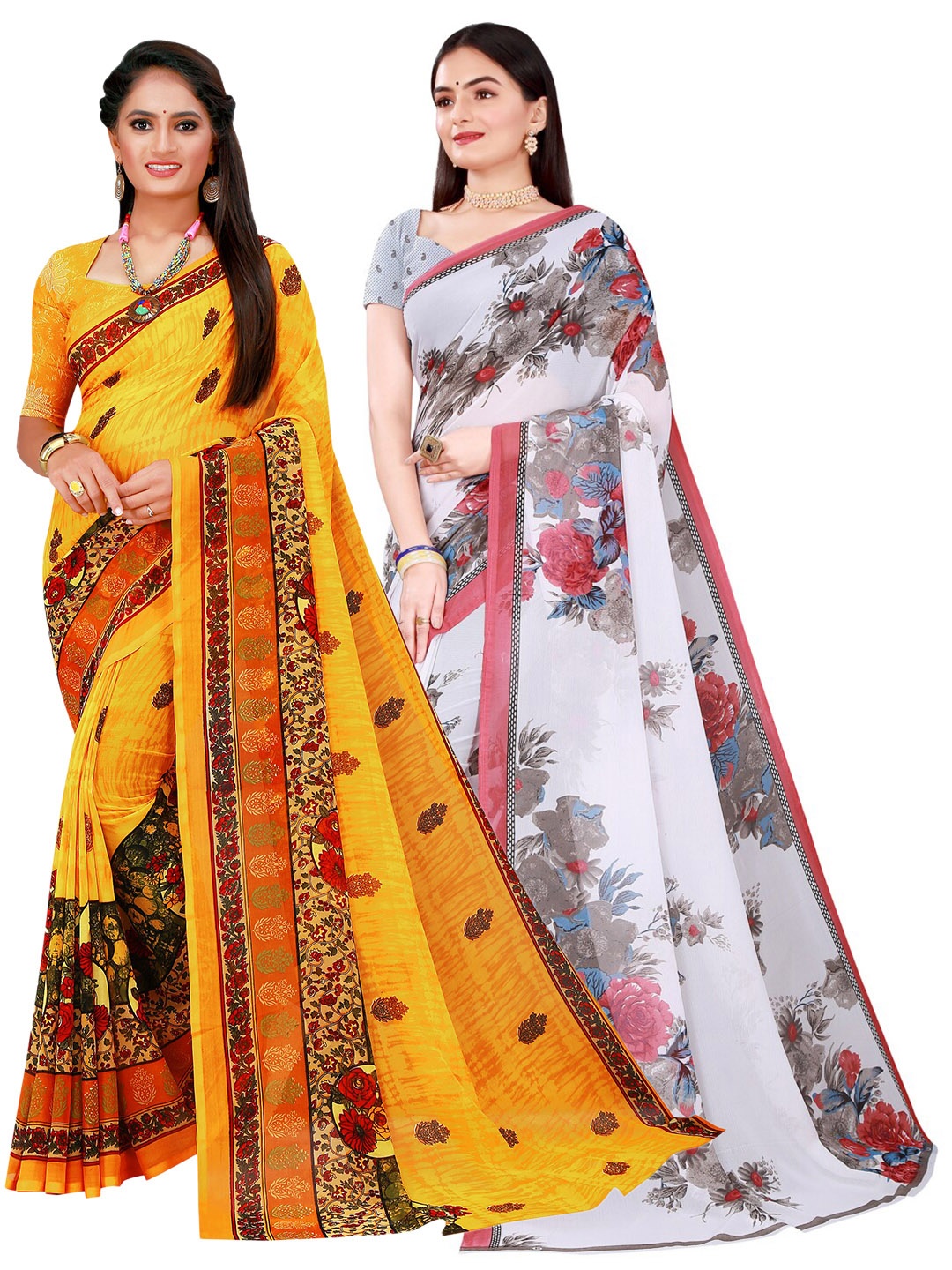 

Florence Yellow & White Pure Georgette Saree