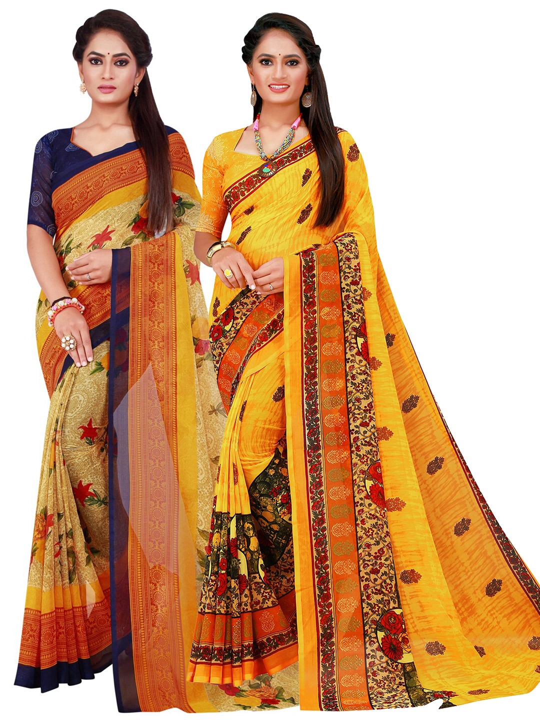 Florence Yellow & Beige Pure Georgette Saree