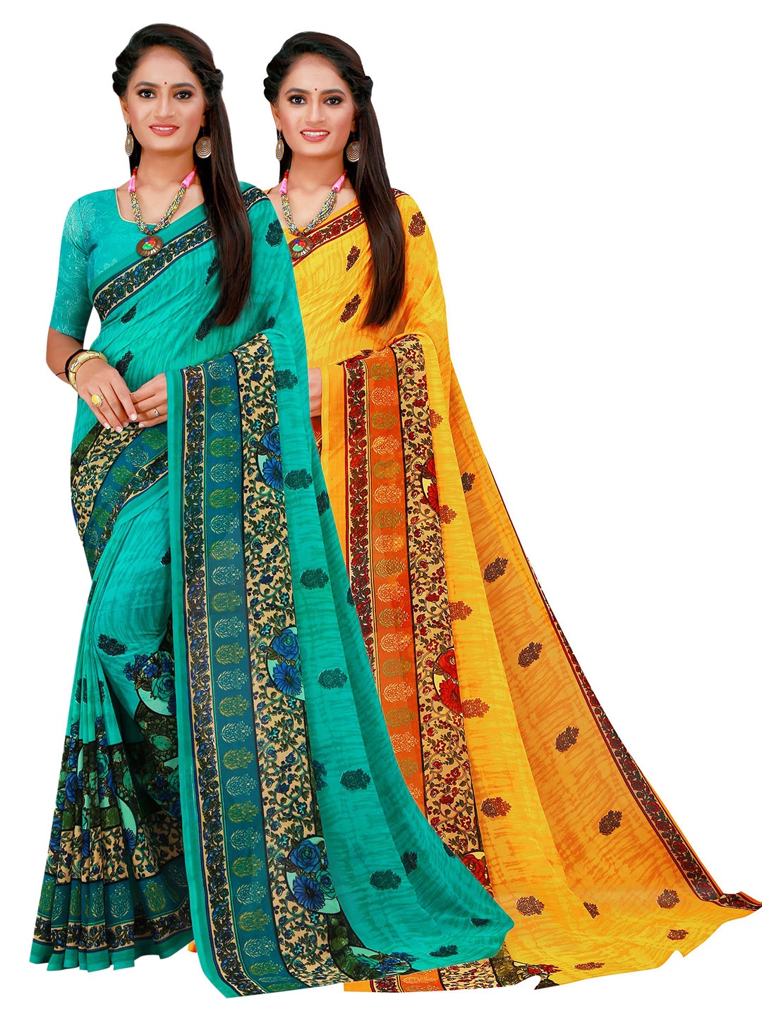 

Florence Yellow & Blue Pure Georgette Saree