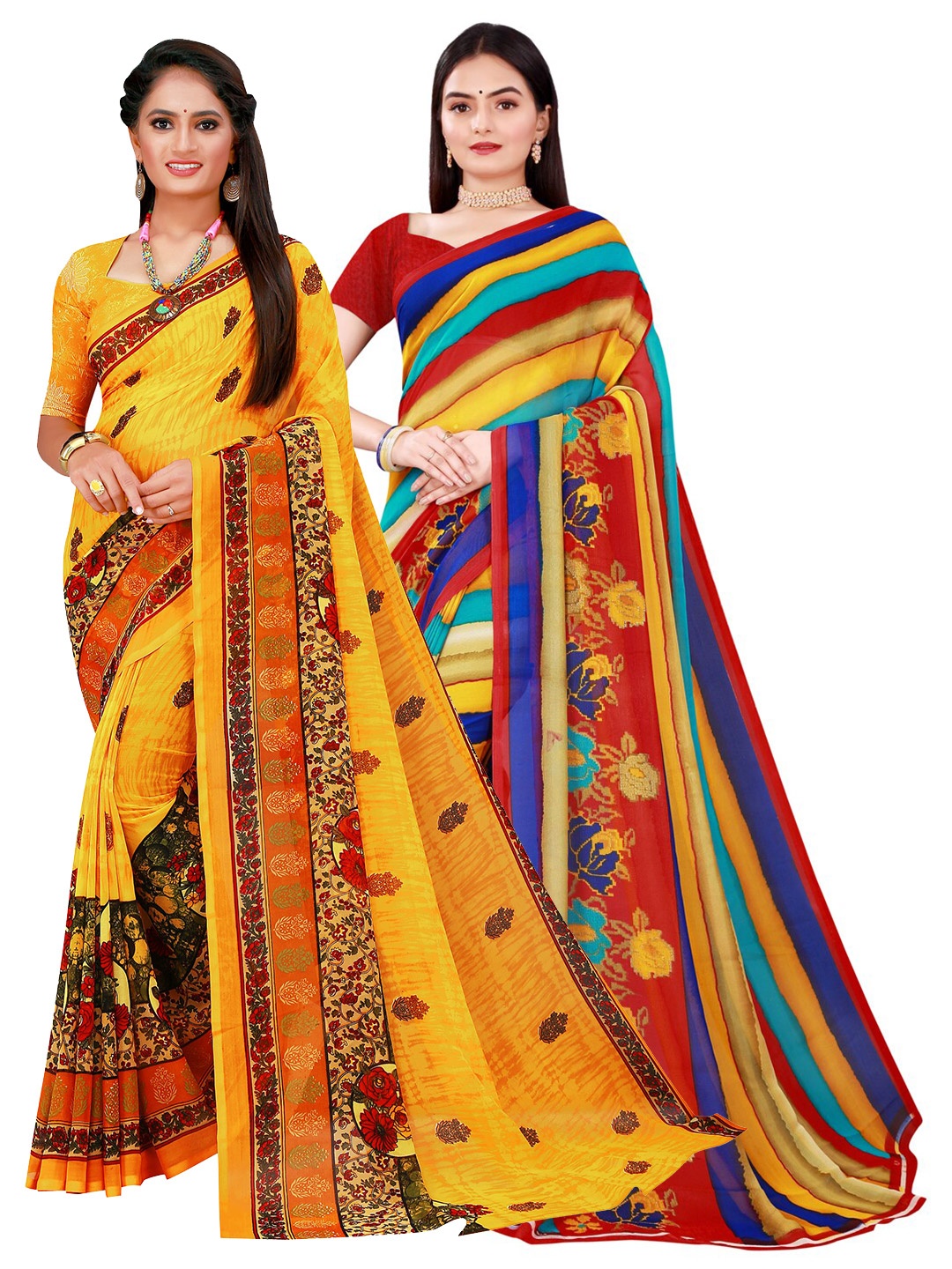 

Florence Red & Yellow Pure Georgette Saree