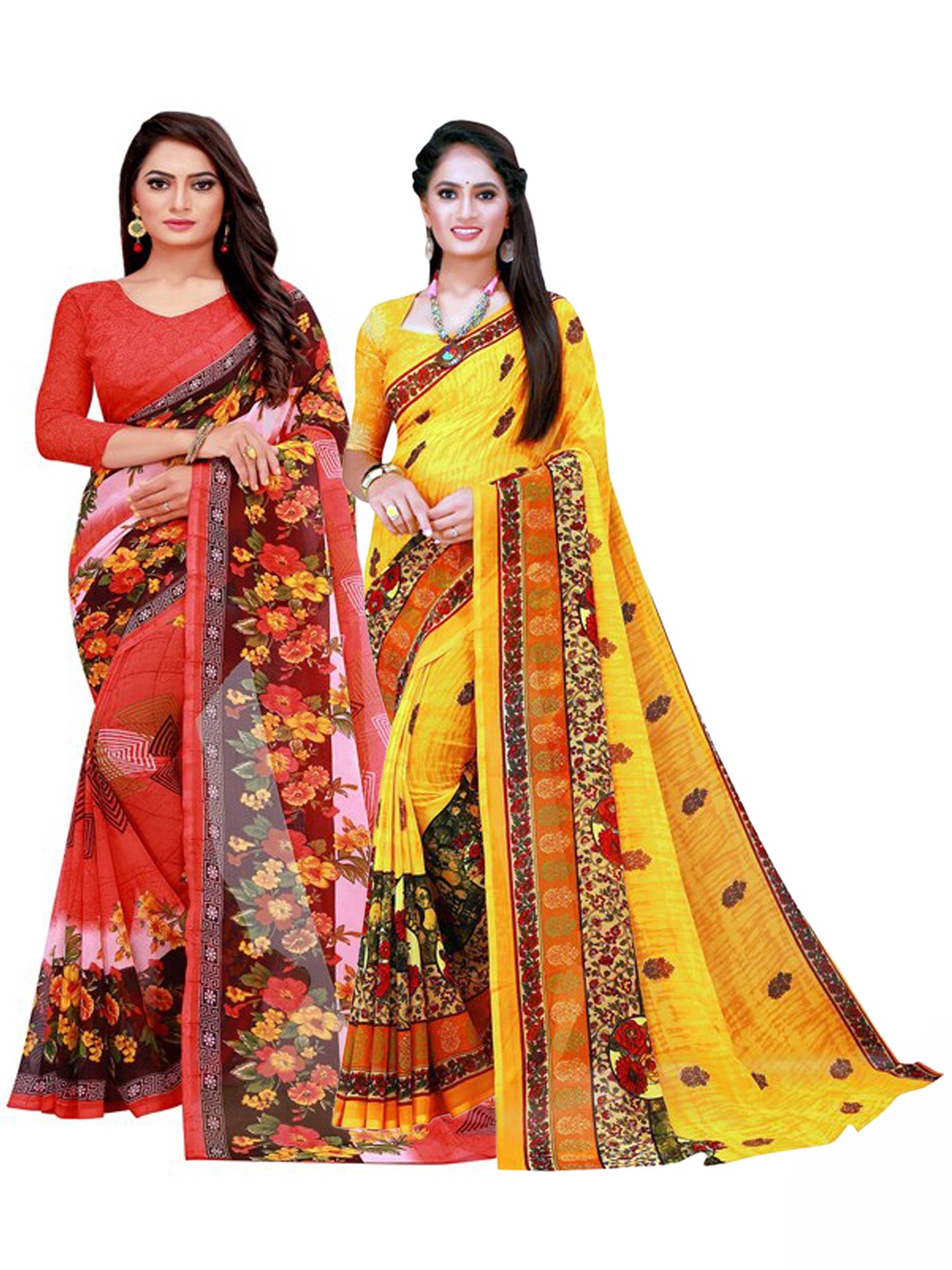 Florence Maroon & Yellow Pure Georgette Saree