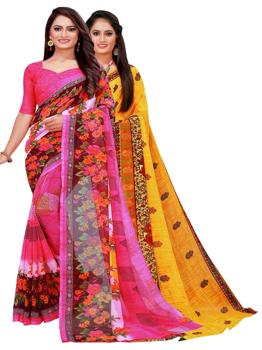 

Florence Yellow & Pink Pure Georgette Saree