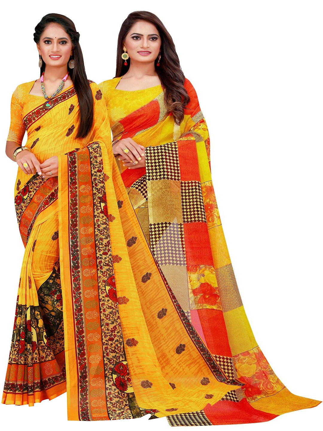 

Florence Yellow & Orange Pure Georgette Saree