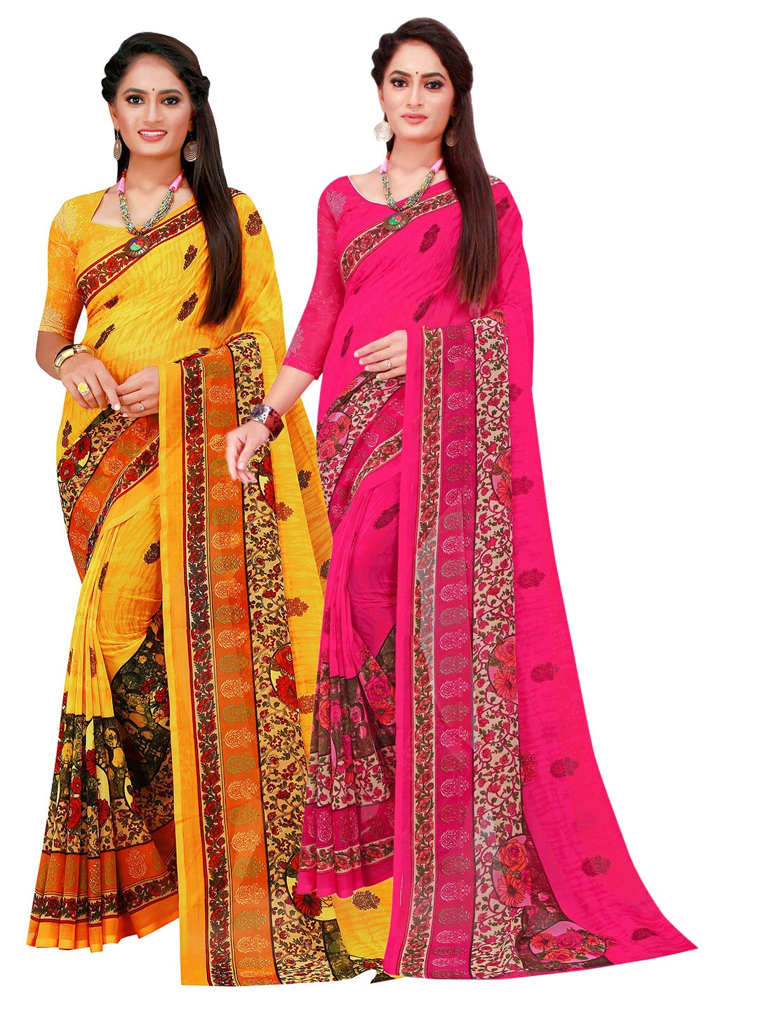 

Florence Yellow & Magenta Pure Georgette Saree