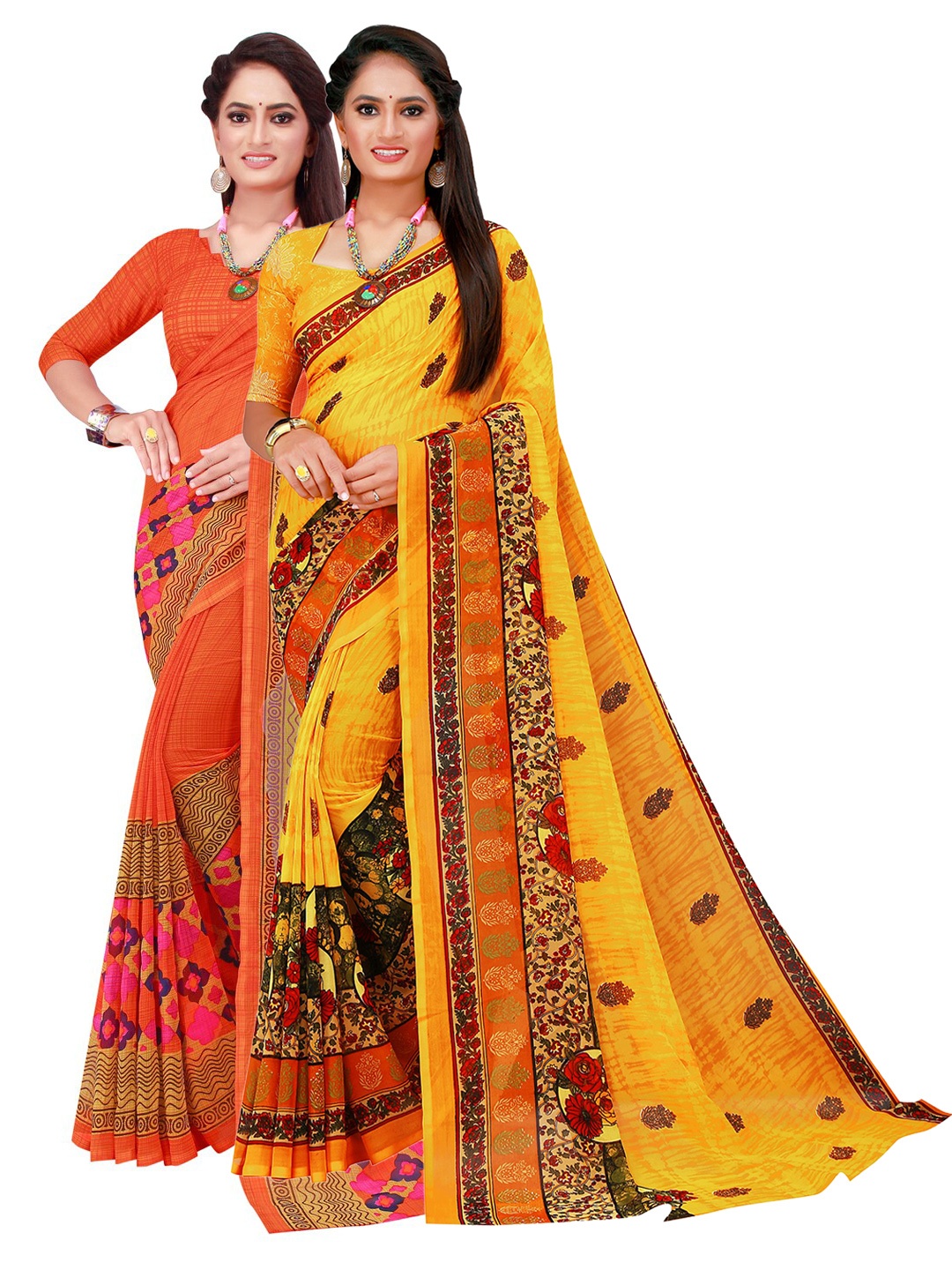 Florence Orange & Yellow Pure Georgette Saree