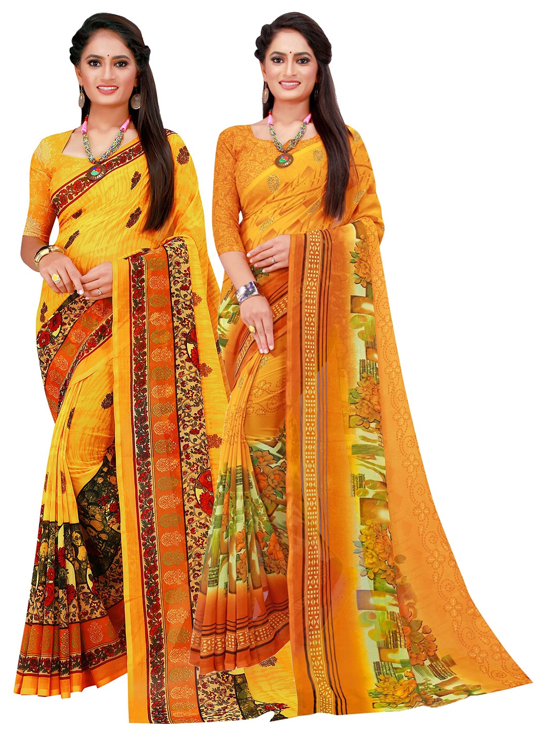 

Florence Yellow & Green Pure Georgette Saree