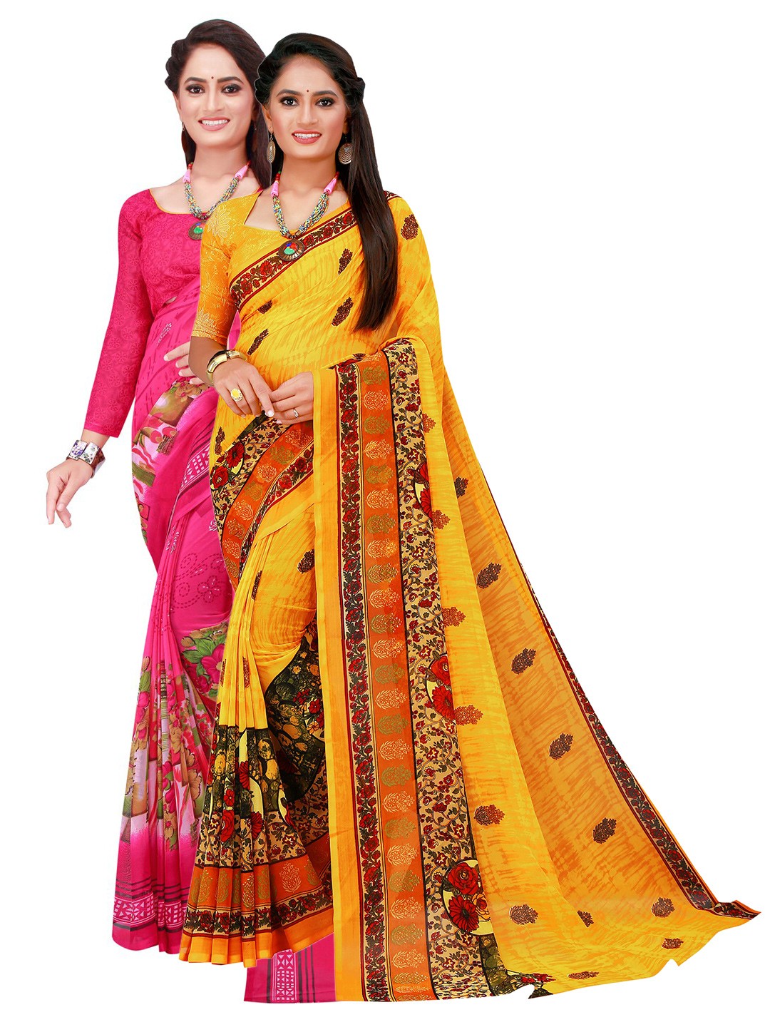 

Florence Yellow & Magenta Pure Georgette Saree