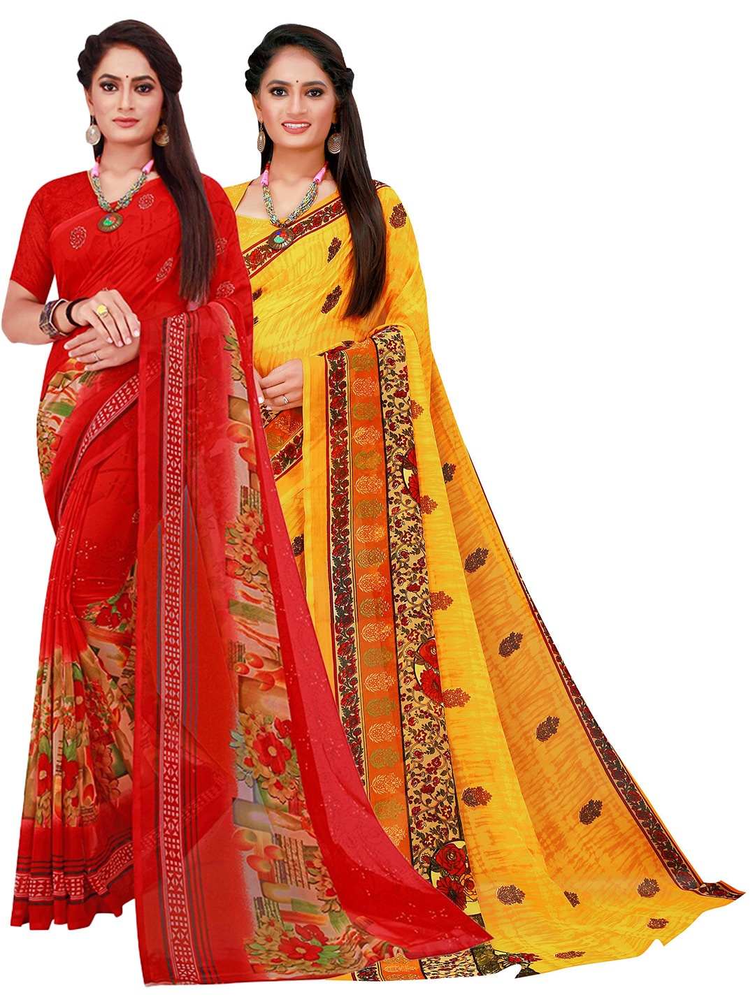 

Florence Yellow & Red Pure Georgette Saree