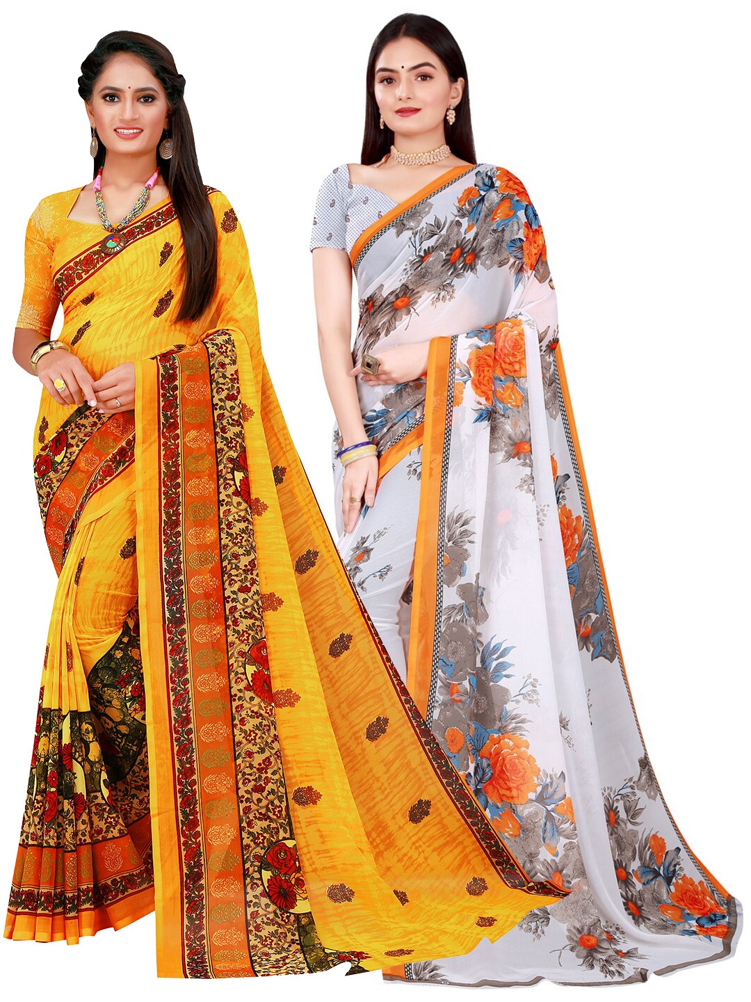 Florence Yellow & White Pure Georgette Saree