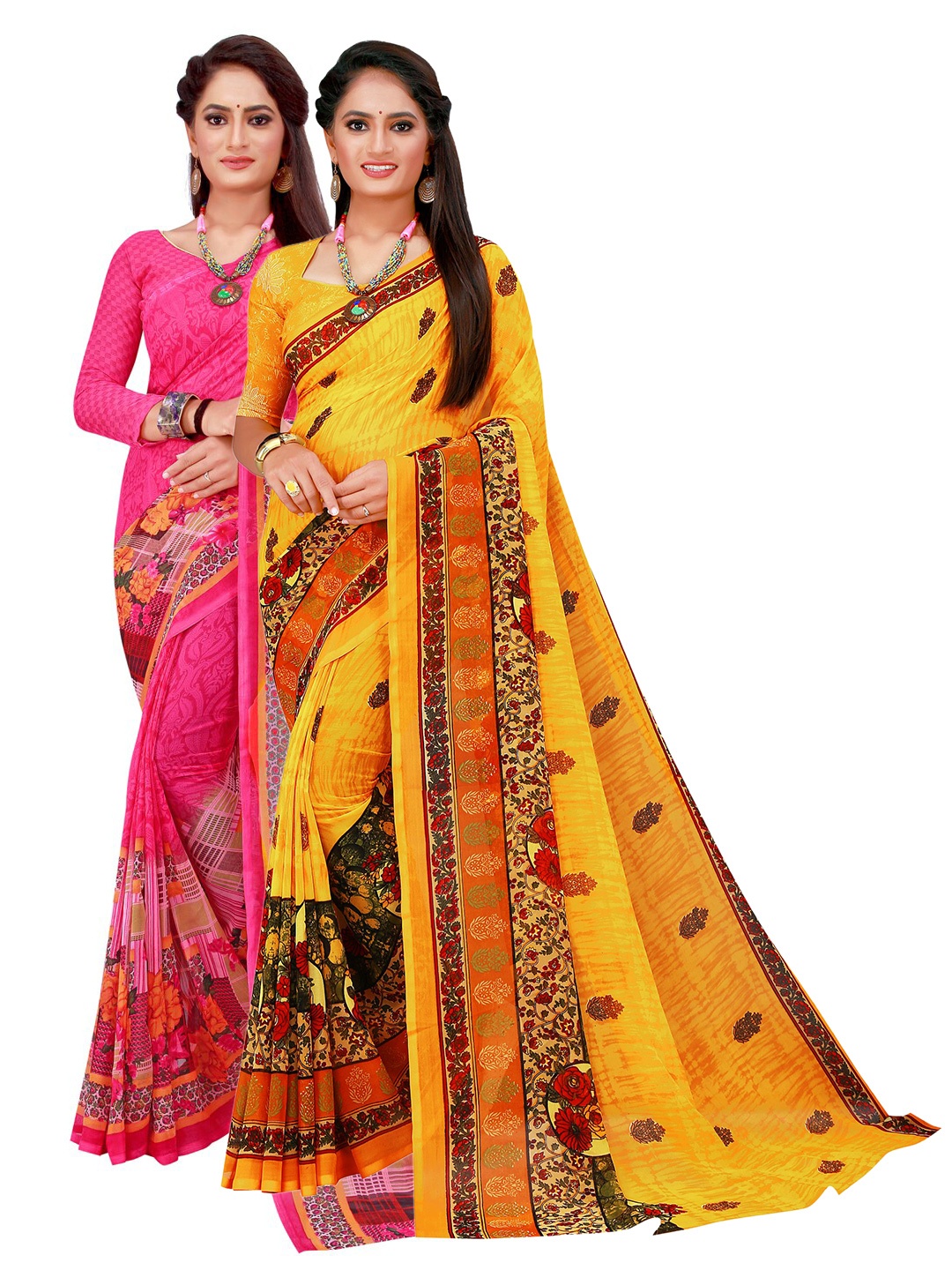 

Florence Magenta & Yellow Pure Georgette Saree