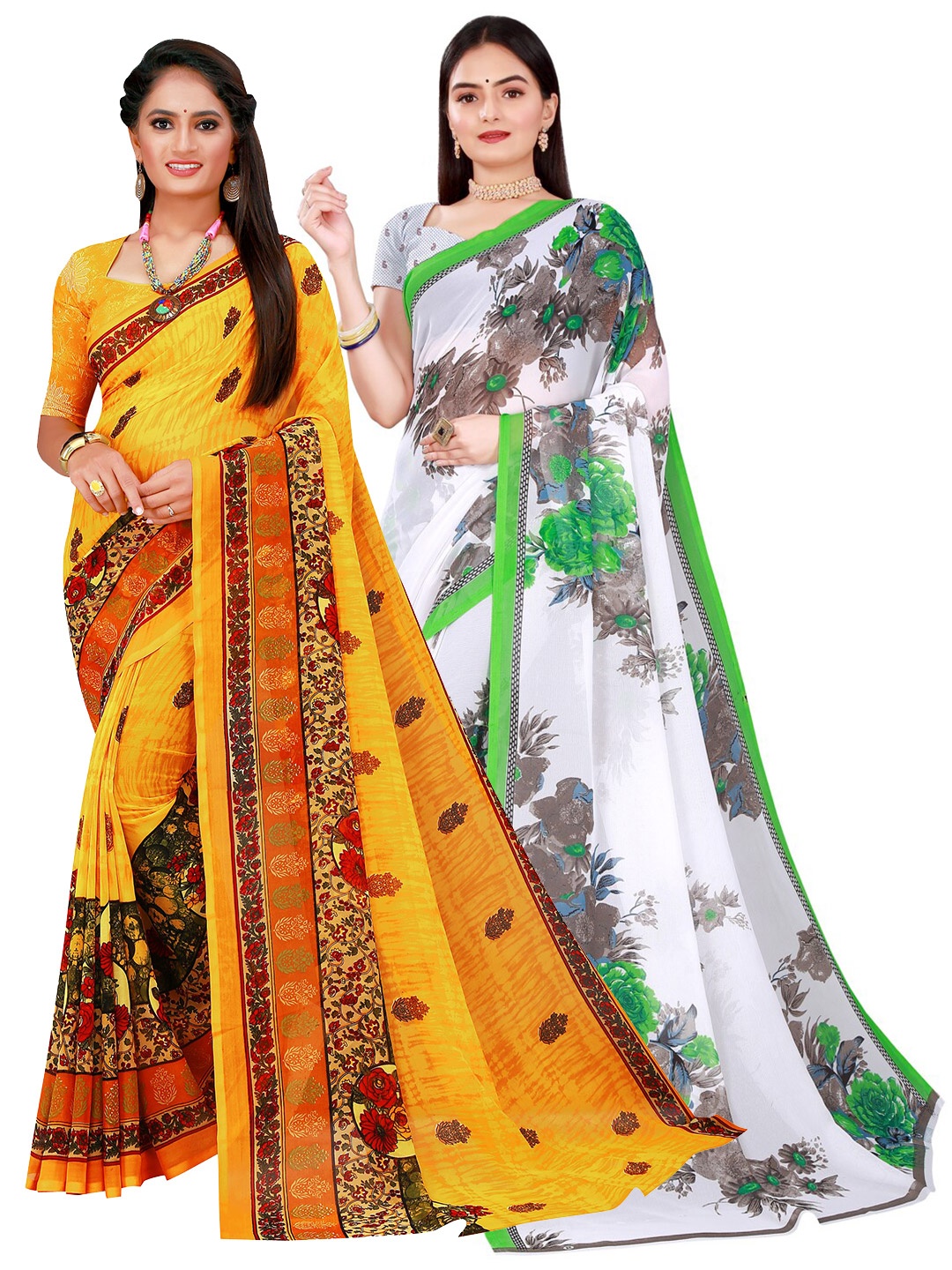 

Florence Yellow & White Pure Georgette Saree