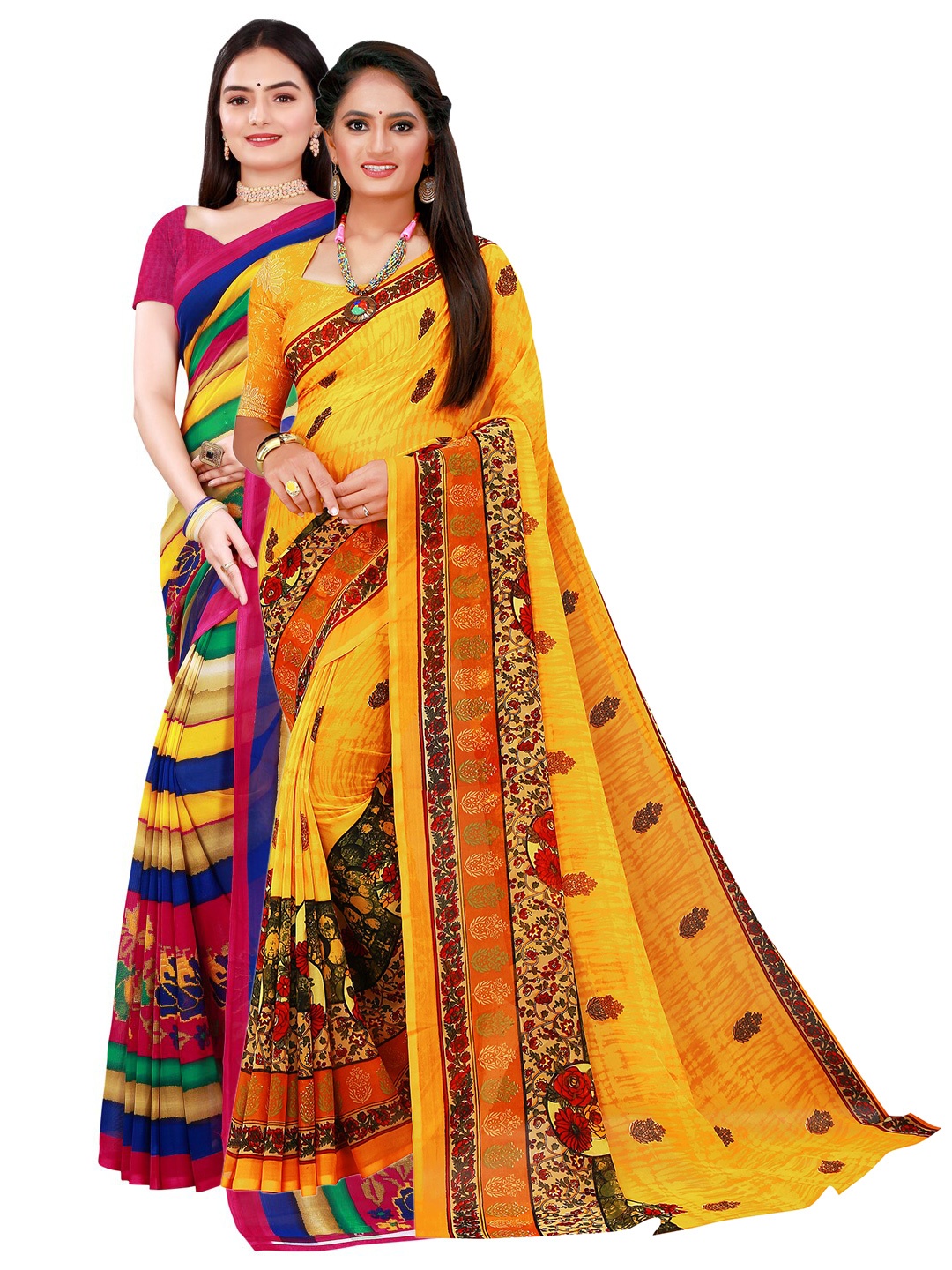 

Florence Yellow & Blue Pure Georgette Saree
